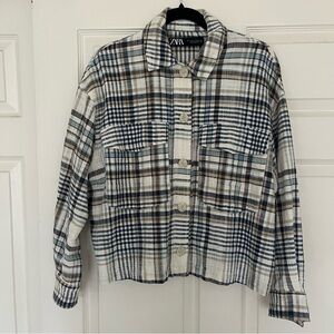 Zara Women’s Shacket Plaid Flannel Button Down Shirt/Jacket